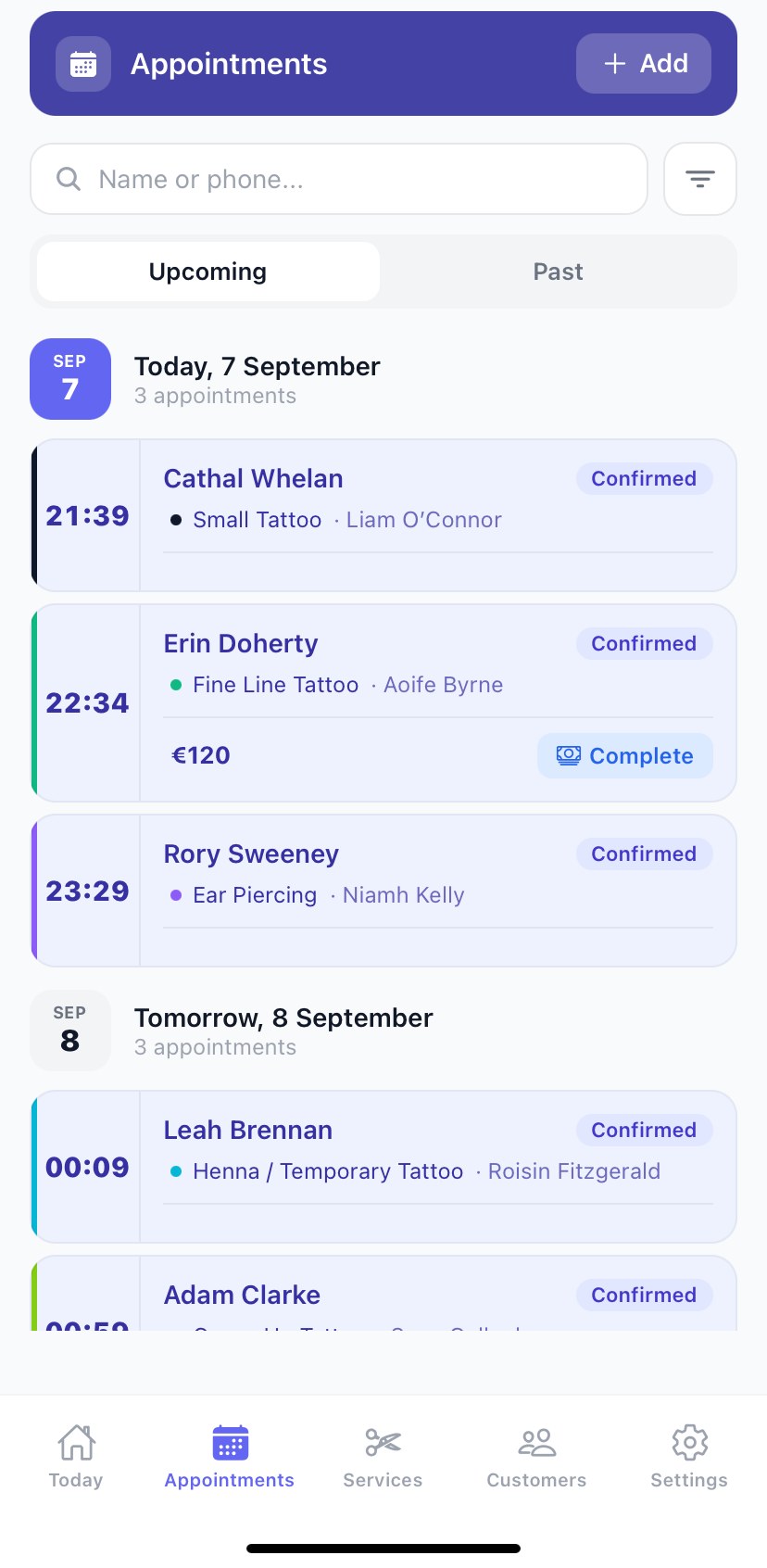 Appointments screen
